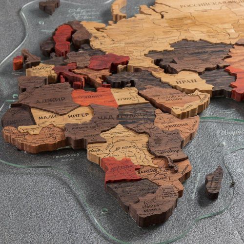 Карта мира многоуровневая из ценных пород дерева CUTWOOD, в интерьере, красивая, объемная