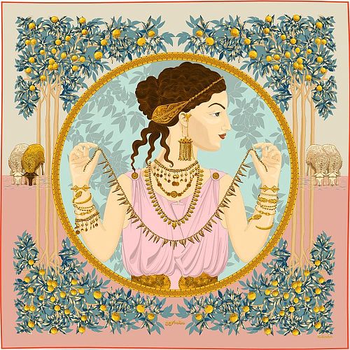 Платок "Колхида" розовый фон, шелк KOKOSHA