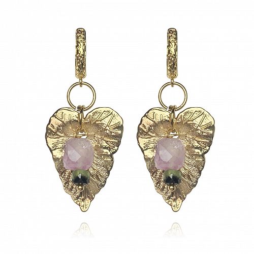Серьги - лепестки позолоченные с натуральными камнями крупные ANNA SKOROKHODOVA ACCESSORIZE / АННА СКОРОХОДОВА. АКСЕССУАРЫ