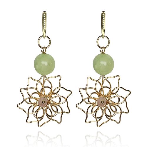 Серьги - цветы позолоченные с нефритом ANNA SKOROKHODOVA ACCESSORIZE / АННА СКОРОХОДОВА. АКСЕССУАРЫ