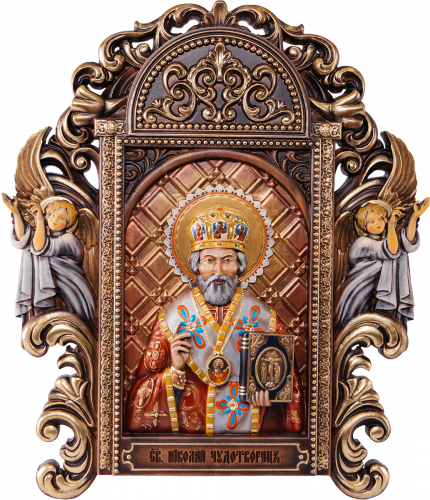 Икона "Николай Чудотворец" из дерева в росписи РИМСКИЙ МАСТЕР