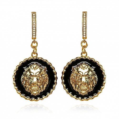 Серьги позолоченные с черными эмалевыми Львами ANNA SKOROKHODOVA ACCESSORIZE / АННА СКОРОХОДОВА. АКСЕССУАРЫ