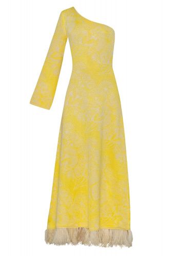 Платье "Рапан" с открытым плечом в желтом цвете с декором MAISON KALEIDOSCOPE