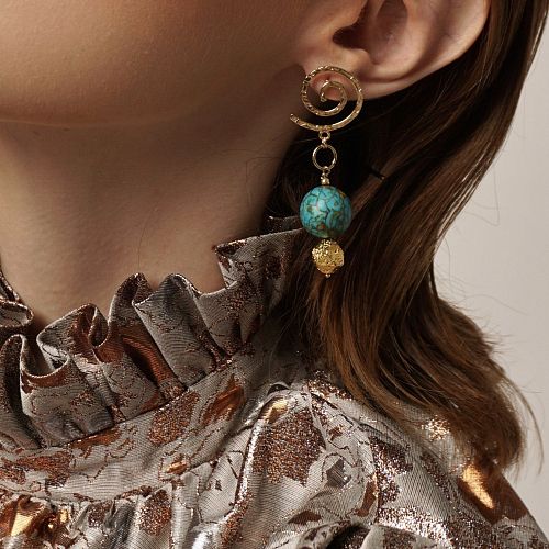 Серьги - спирали позолоченные с бирюзой ANNA SKOROKHODOVA ACCESSORIZE / АННА СКОРОХОДОВА. АКСЕССУАРЫ