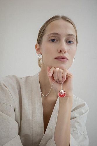 Двусторонняя подвеска Веер "Цветущий сад" с эмалью MS.MARBLE