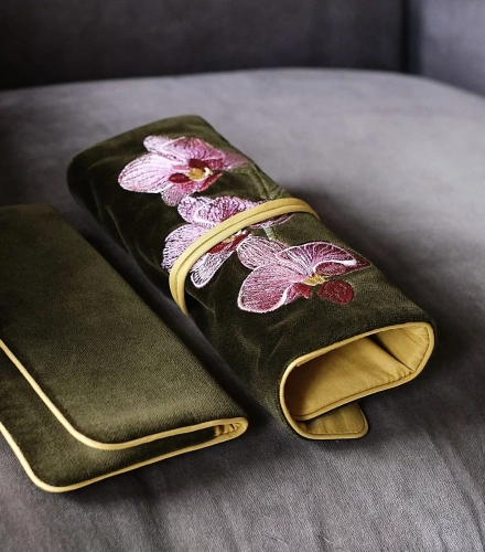 Пауч (клатч) для косметики/украшений "Pollen Орхидея" оливковый MASHU POUCH