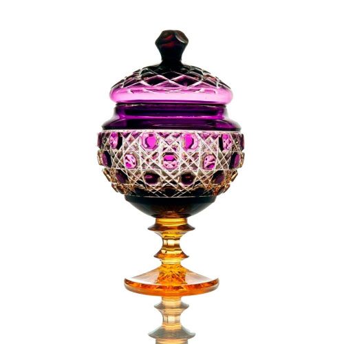 Хрустальная ваза для конфет с крышкой "Любава" янтарно-фиолетовая ГУСЕВСКОЙ ХРУСТАЛЬНЫЙ ЗАВОД