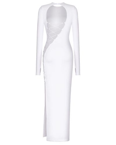 Платье миди из вискозы со шнуровкой по спине белое LI LAB