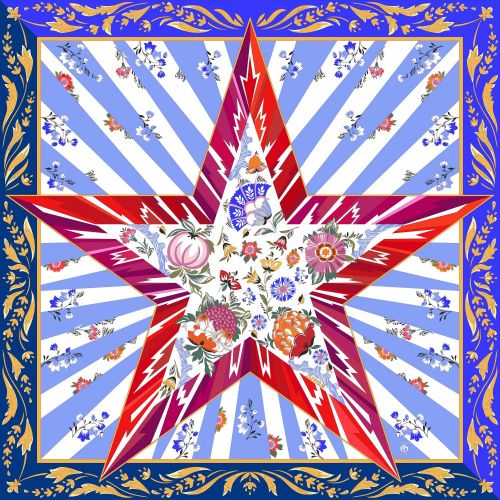 Платок "Цветы агитации" шелк ANGELINA MALYSHEVA