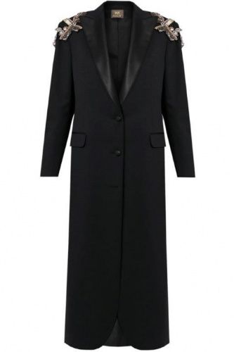 Длинное пальто из костюмной итальянской ткани со стразами на плечах VENERA M