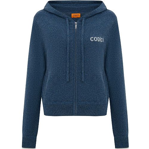 Кашемировое худи на молнии синее CODICI