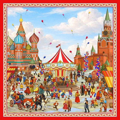 Платок "Пасхальная Ярмарка" шелк RUSSKAYA SKAZKA / РУССКАЯ СКАЗКА
