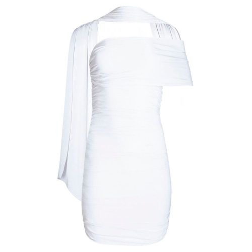 Драпированное мини - платье со шлейфом белое SANS MERCI