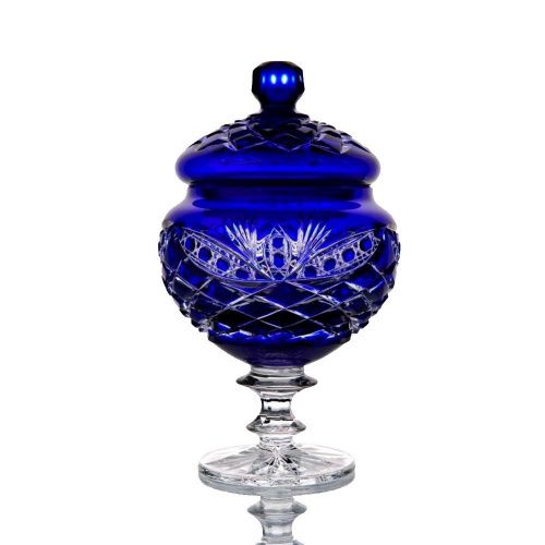Хрустальная ваза для конфет с крышкой "Любава" синяя ГУСЕВСКОЙ ХРУСТАЛЬНЫЙ ЗАВОД