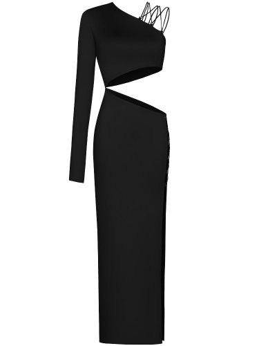 Платье миди с отрезным топом и шнуровкой на бедре черное LI LAB