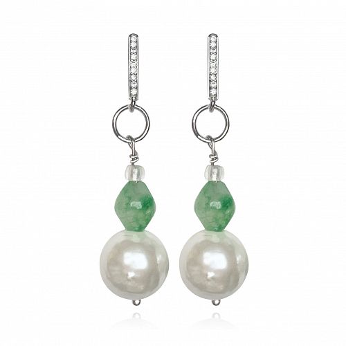 Серьги классические с хризопразом и искусственным жемчугом ANNA SKOROKHODOVA ACCESSORIZE / АННА СКОРОХОДОВА. АКСЕССУАРЫ
