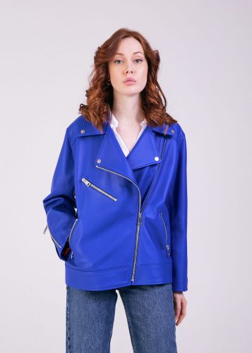 Куртка - косуха женская из натуральной кожи синяя MASLOV