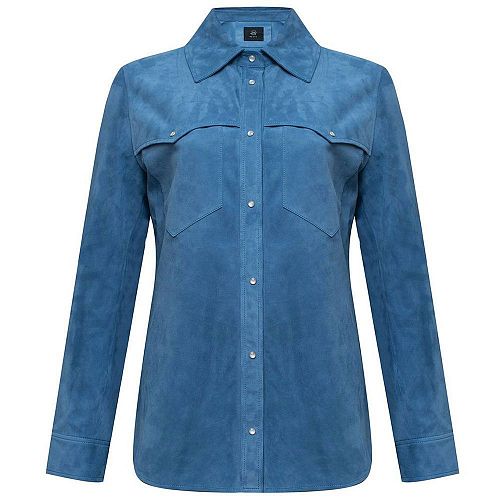 Рубашка из кожи "Maran Suede leather Sky blue / Маран Замша Кожа Небесно-голубой" NO ESC