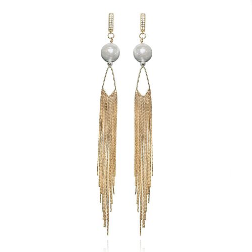 Серьги - кисточки удлиненные позолоченные с жемчугом ANNA SKOROKHODOVA ACCESSORIZE / АННА СКОРОХОДОВА. АКСЕССУАРЫ