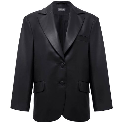 Женский объемный пиджак из экокожи черный MOTIZ