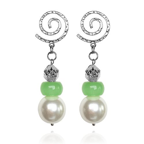 Серьги - спирали с нефритом и жемчугом ANNA SKOROKHODOVA ACCESSORIZE / АННА СКОРОХОДОВА. АКСЕССУАРЫ