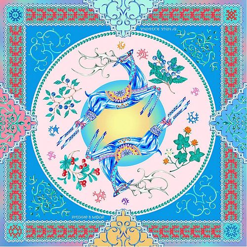 Платок "Северное сияние" искусственный шелк РУССКИЕ В МОДЕ ОТ НИНЫ РУЧКИНОЙ