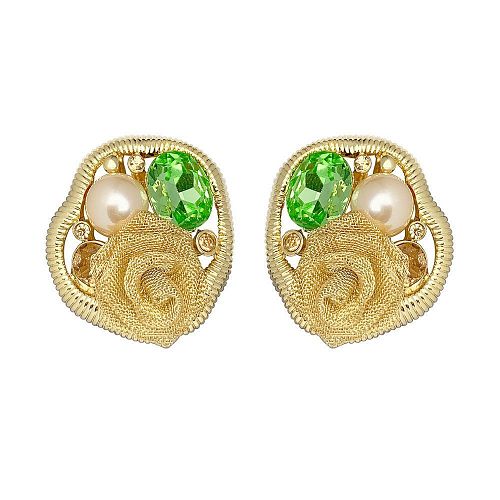 Золотистые серьги - гвоздики с жемчугом и кристаллами Swarovski ANNA SKOROKHODOVA ACCESSORIZE / АННА СКОРОХОДОВА. АКСЕССУАРЫ