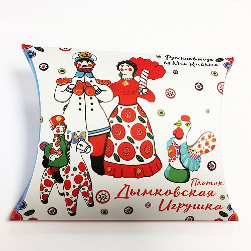 Платок "Дымковская игрушка" искусственный шелк РУССКИЕ В МОДЕ ОТ НИНЫ РУЧКИНОЙ