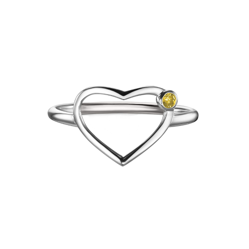 Кольцо открытое "Сердце" с желтым бриллиантом, белое золото GREEN DIAMONDS