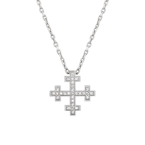 Крест Cross серебряный с бесцветными топазами AXENOFF