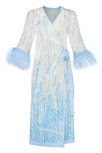 Платье на запах "Золотое руно" в голубом цвете с декором MAISON KALEIDOSCOPE