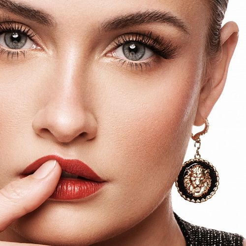 Серьги позолоченные с черными эмалевыми Львами ANNA SKOROKHODOVA ACCESSORIZE / АННА СКОРОХОДОВА. АКСЕССУАРЫ