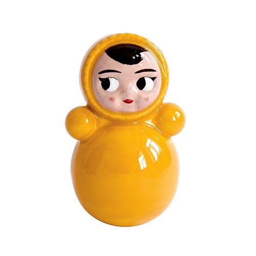 Статуэтка Неваляшка Марта брюнетка желтая ASIKNOVA CERAMICS