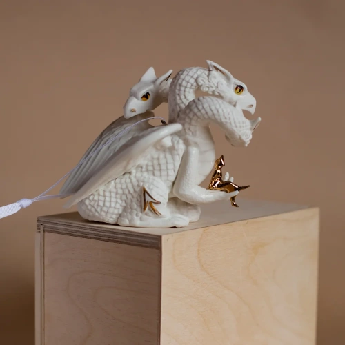Ёлочная игрушка / статуэтка Дракон "Змей Горыныч" белый RES OBJECTS