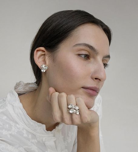 Серьга "Алтай Цветок Трехлистник" MS.MARBLE