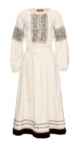 Платье хлопковое с бархатом и ручной вышивкой белое LEVADNAJA DETAILS
