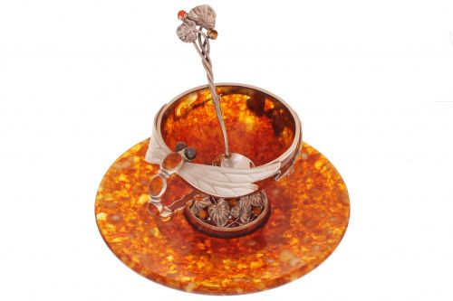 Чайная чашка "Стрекоза" из янтаря с ложечкой AMBER PALACE
