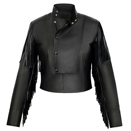 Куртка с бахромой "Black / Черный" из кожи NO ESC