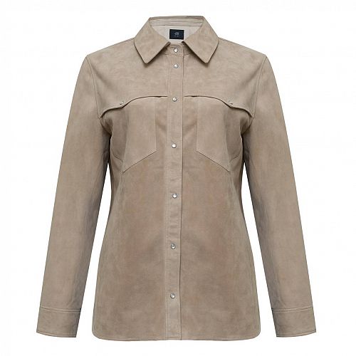 Рубашка из кожи "Maran Suede leather Beige / Маран Замша Кожа Бежевый" NO ESC