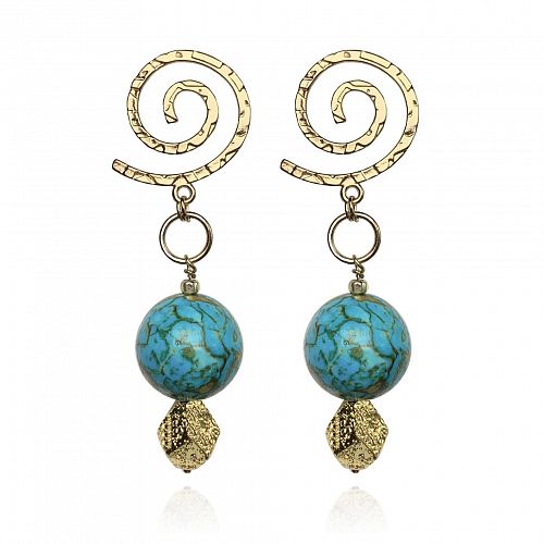 Серьги - спирали позолоченные с бирюзой ANNA SKOROKHODOVA ACCESSORIZE / АННА СКОРОХОДОВА. АКСЕССУАРЫ