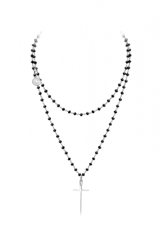 Сотуар с крестом черная шпинель, серебро, белый родий DZHANELLI