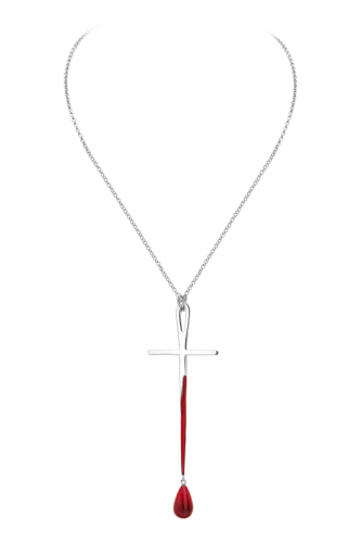 Подвеска Крест на цепи из серебра с красной эмалью DZHANELLI