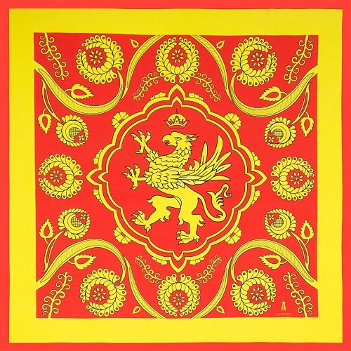 Платок "Griffin / Грифон" шелк (красный) RUSSKAYA SKAZKA / РУССКАЯ СКАЗКА